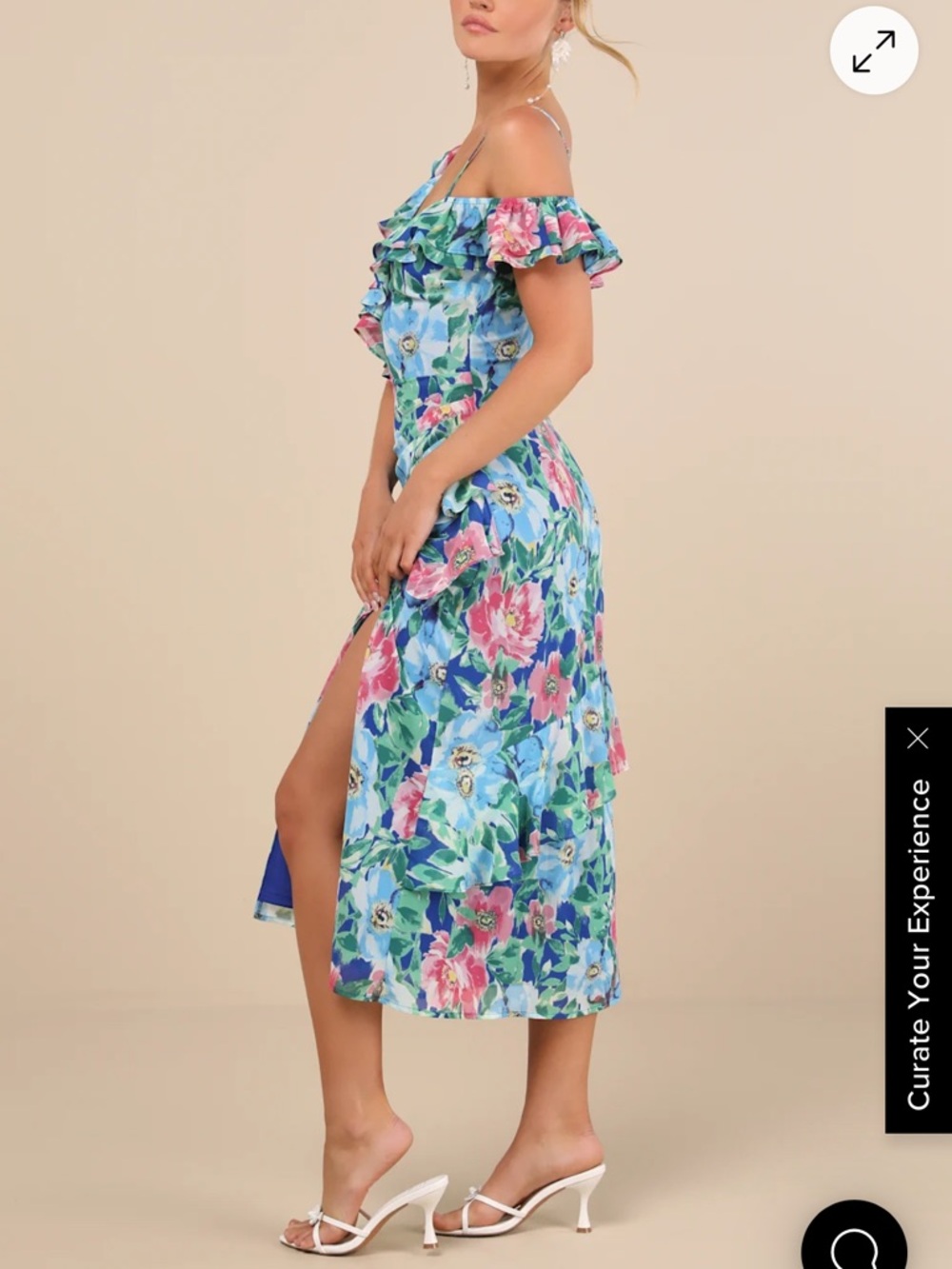 Lulu's Blue and Pink Floral Ruffle Midi Dress - Picture 3 of 5
